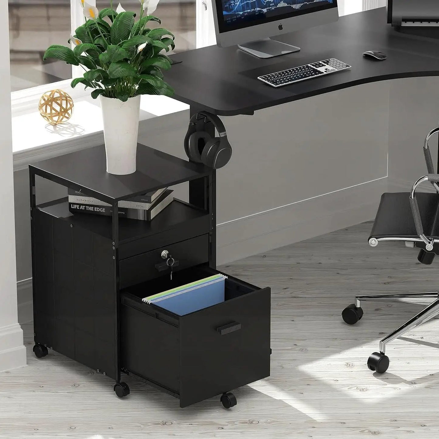 Rolling Mobile File Cabinet With Two Drawers Black from PriceLows™