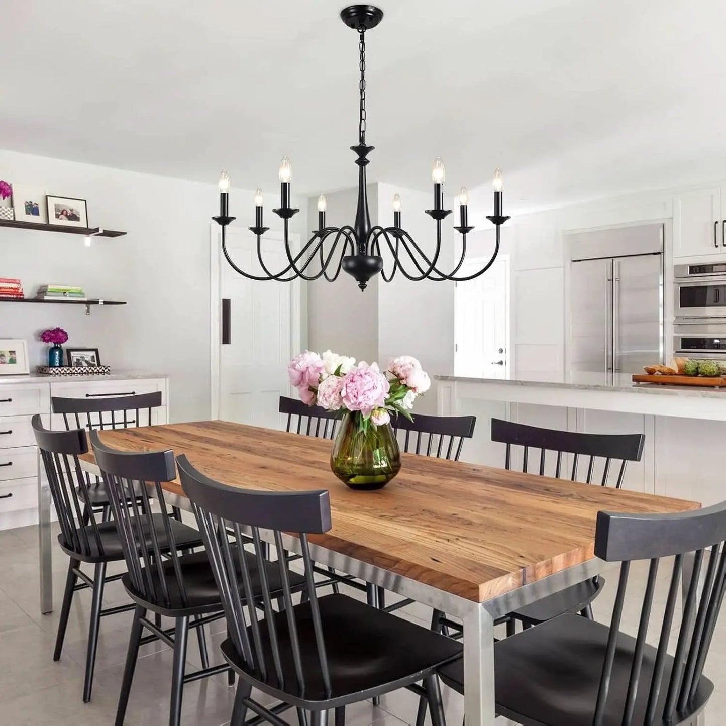 Eight Light Black Farmhouse Chandelier for Dining Room from PriceLows™
