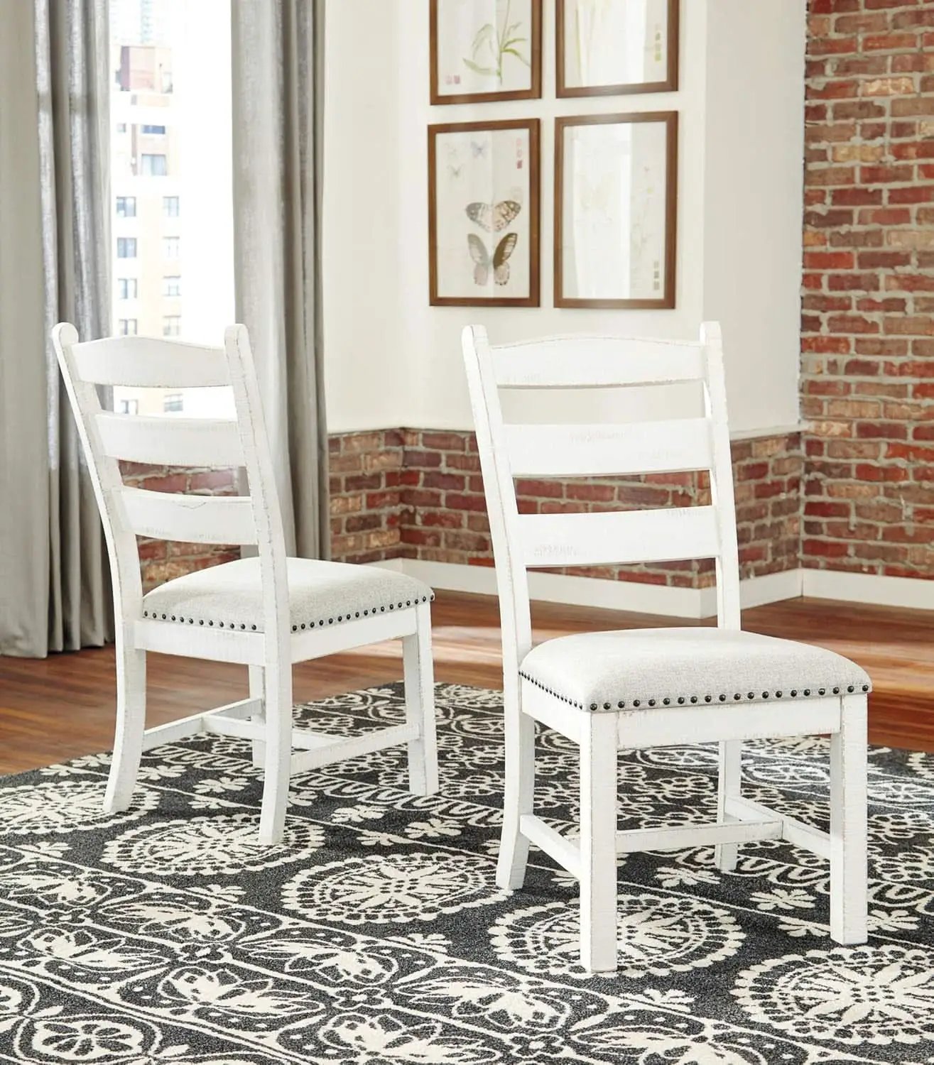 Vintage Farmhouse Cushioned Dining Chairs Whitewash 2 Pack from PriceLows™