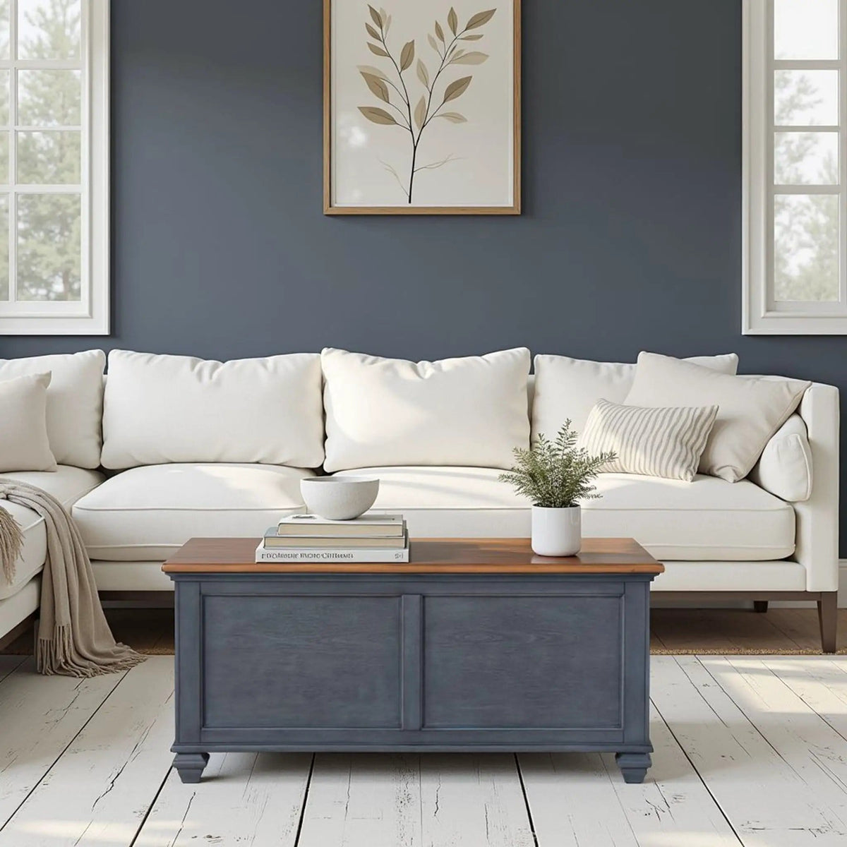 Lift-Top Coffee Table - | 40 x 40 x 18 in | Wood | Blue