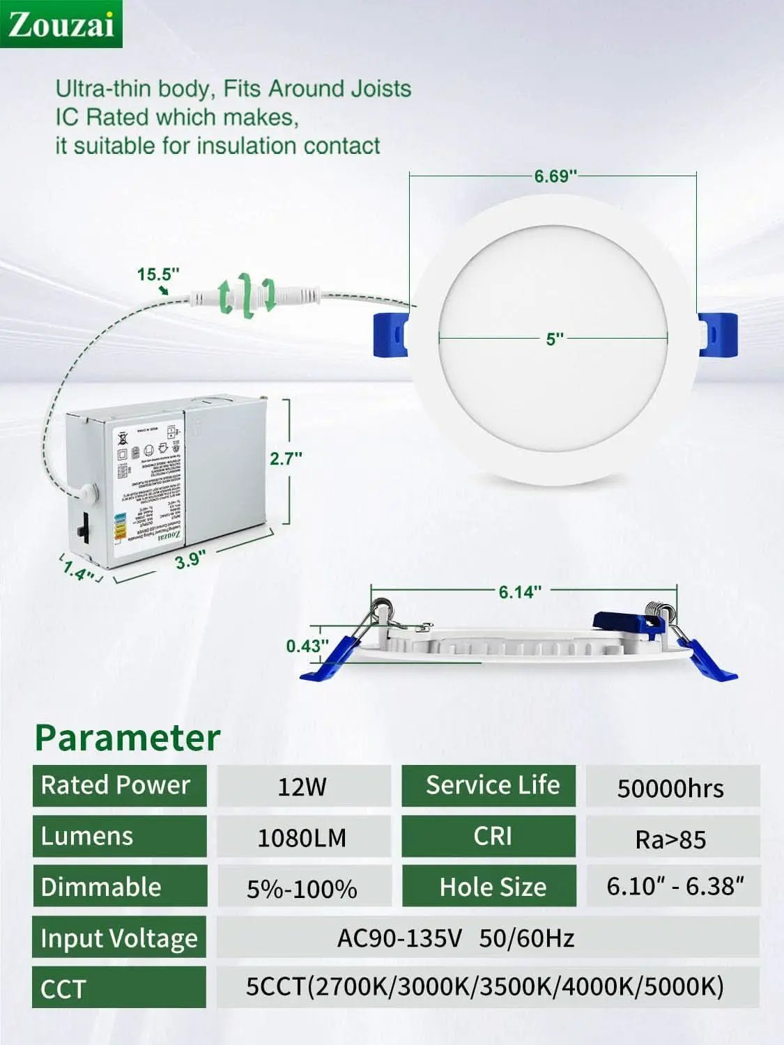 24 Pack 6 Inch LED Recessed Ceiling Light With Junction Box 5CCT Adjustable Dimmable Downlight from PriceLows™