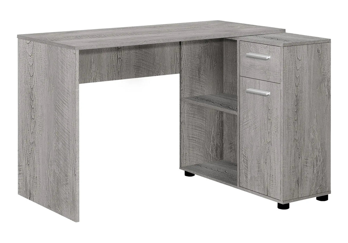 L-Shaped Industrial Desk | 46 Inch Width | Wood-Look Finish | Open And Closed Storage