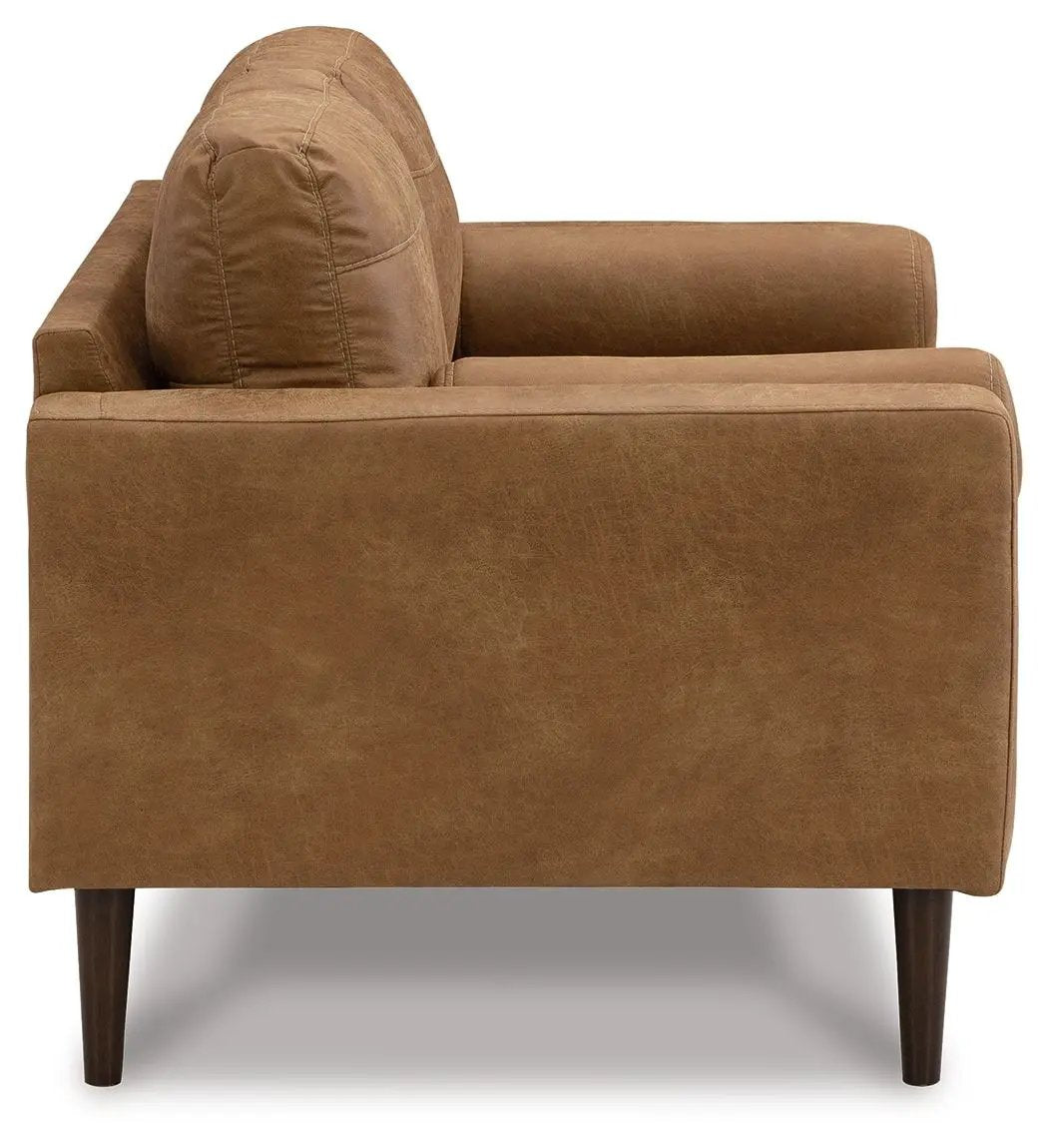 Loveseat | Warm Caramel Faux Leather | Ultra Linear Small Scale Frame