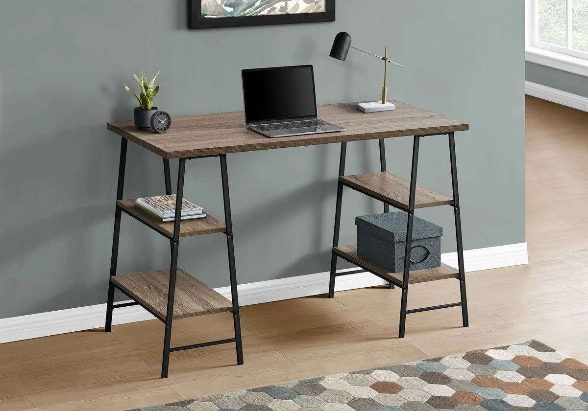 Industrial Computer Desk With Shelves | 47.25 Inch Width | 4 Open Shelves | Thick Desktop
