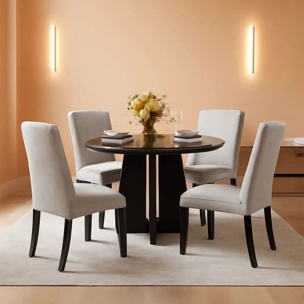 Solid Round Dining Table Set Five Piece Grey And Black from PriceLows™