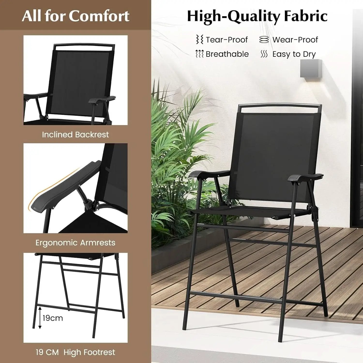 Patio Table And Chairs Set 3 Piece With DPC Tabletop And Folding Counter Height Chairs from PriceLows™