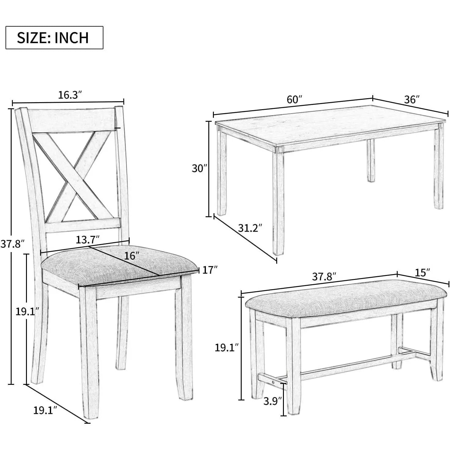 Elegant Grey Rectangular Dining Table Set For Six People from PriceLows™