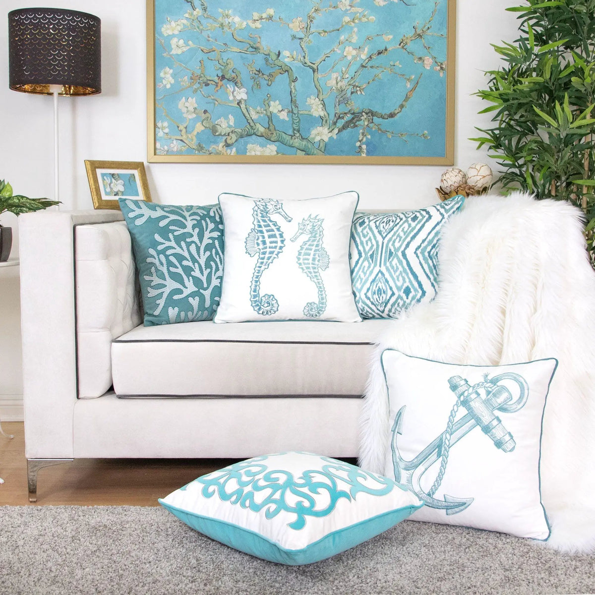 Seahorses Pillow Cover | 20x20 Inch | Matching Back | Hidden Zipper