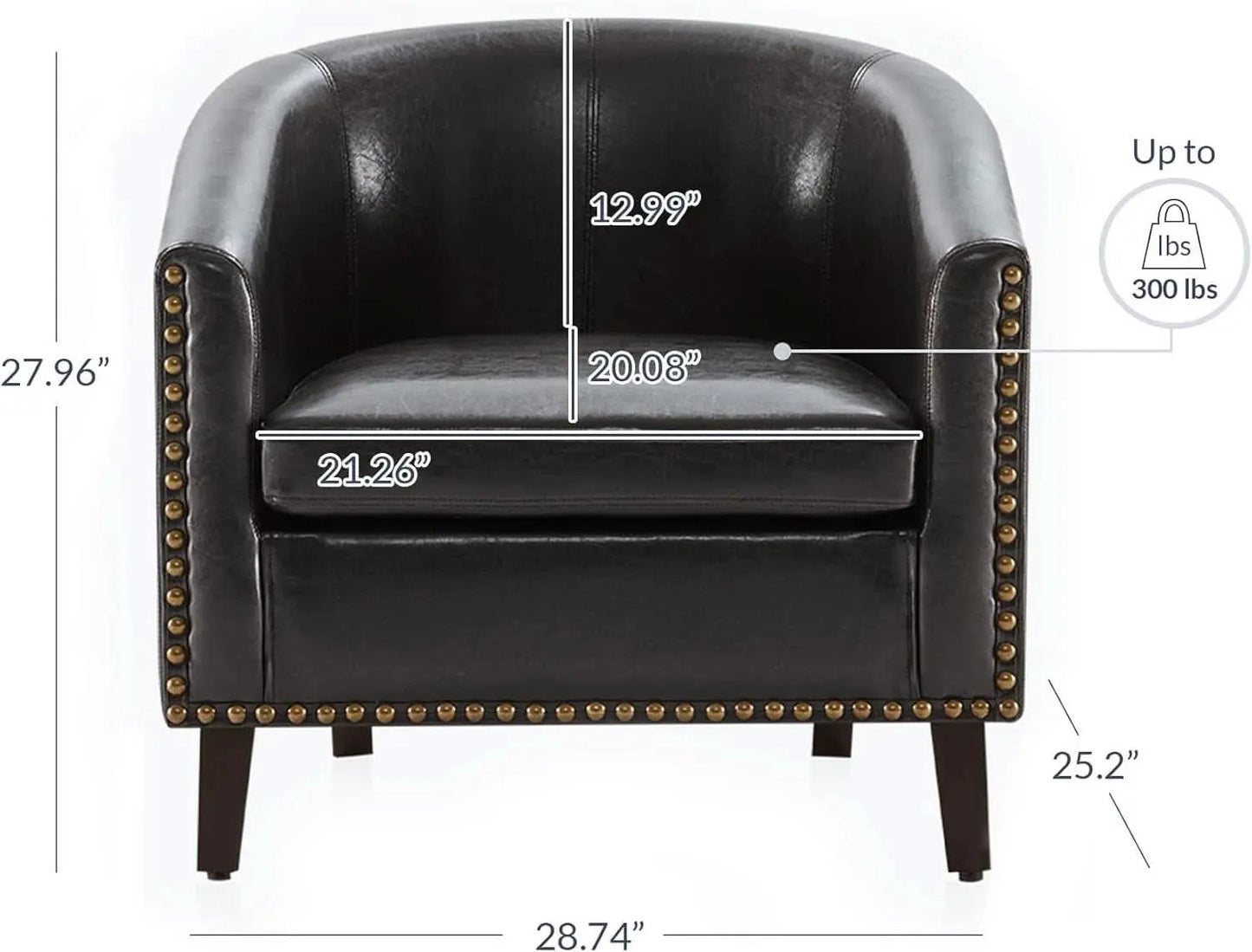 Espresso Brown Faux Leather Barrel Chair Nailhead Trim from PriceLows™