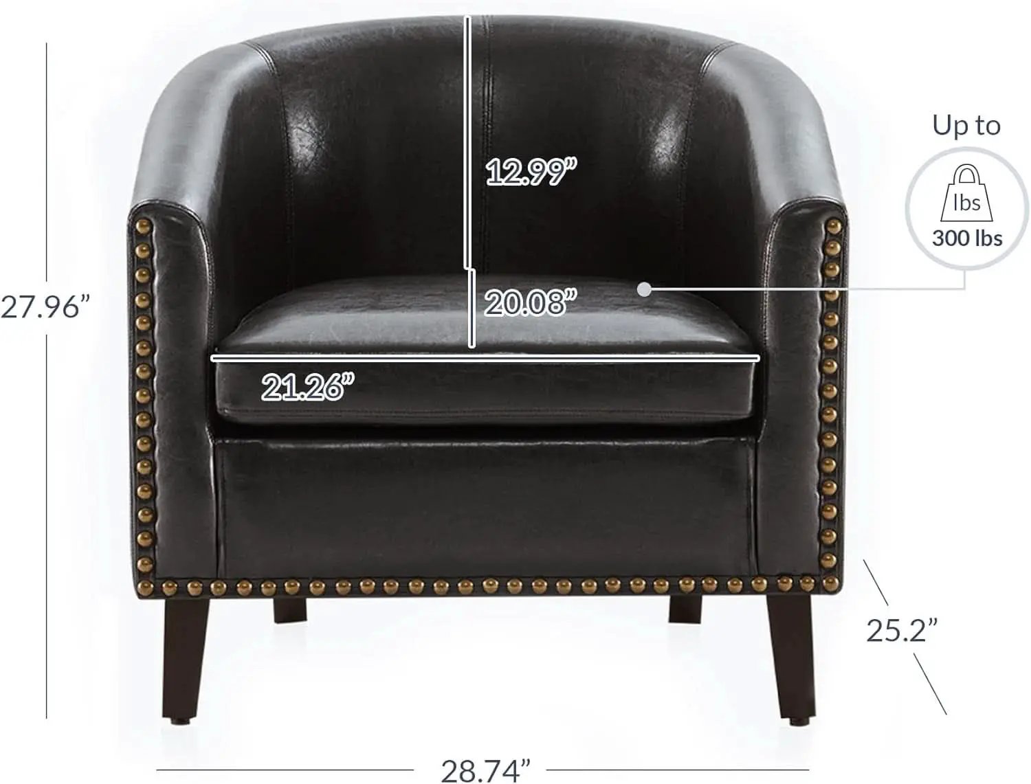 Espresso Brown Faux Leather Barrel Chair Nailhead Trim from PriceLows™