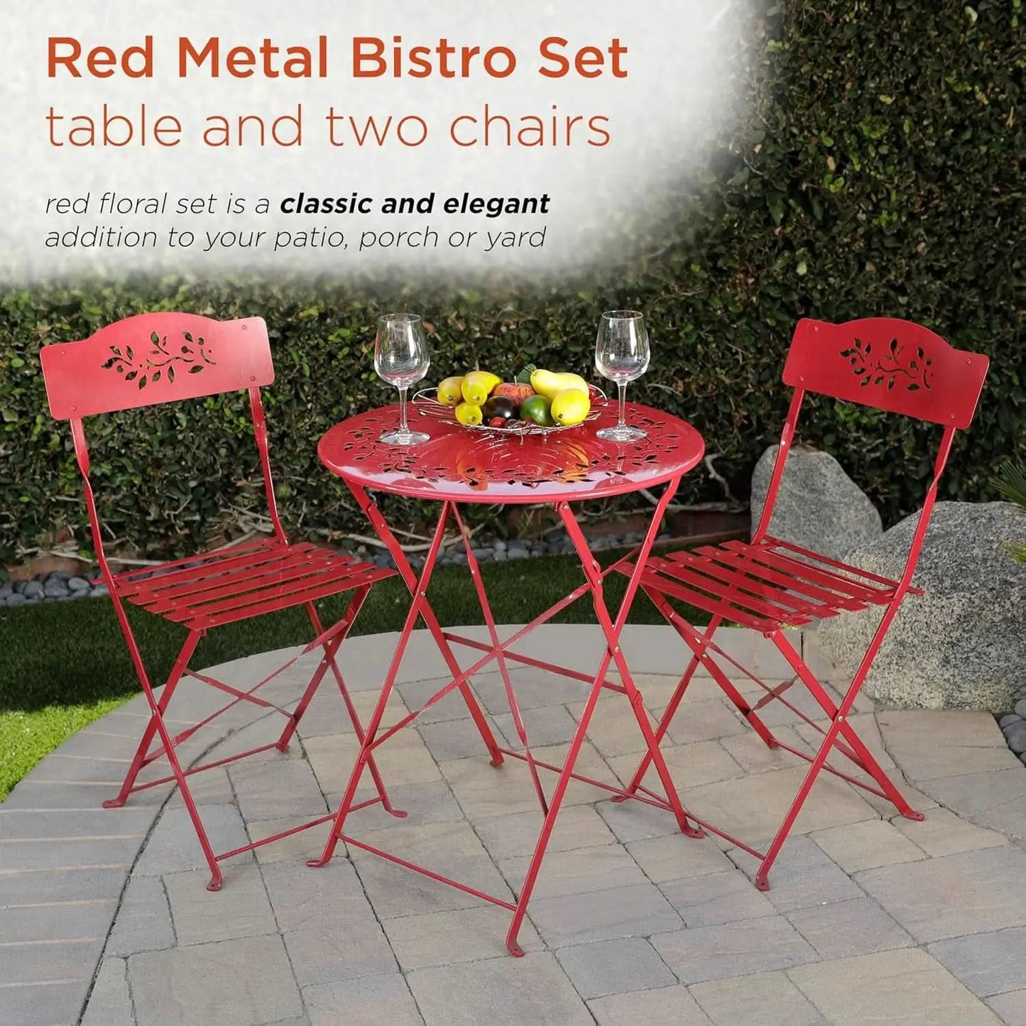 Indoor Outdoor 3 Piece Folding Bistro Set Red Table Chairs from PriceLows™