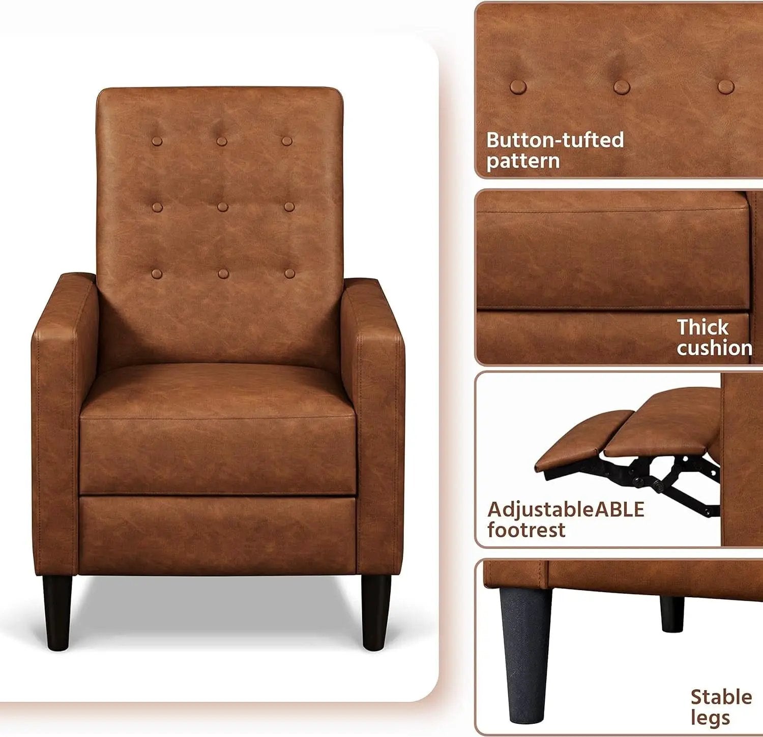 Brown Faux Leather Recliner Sofa Adjustable Back Footrest from PriceLows™