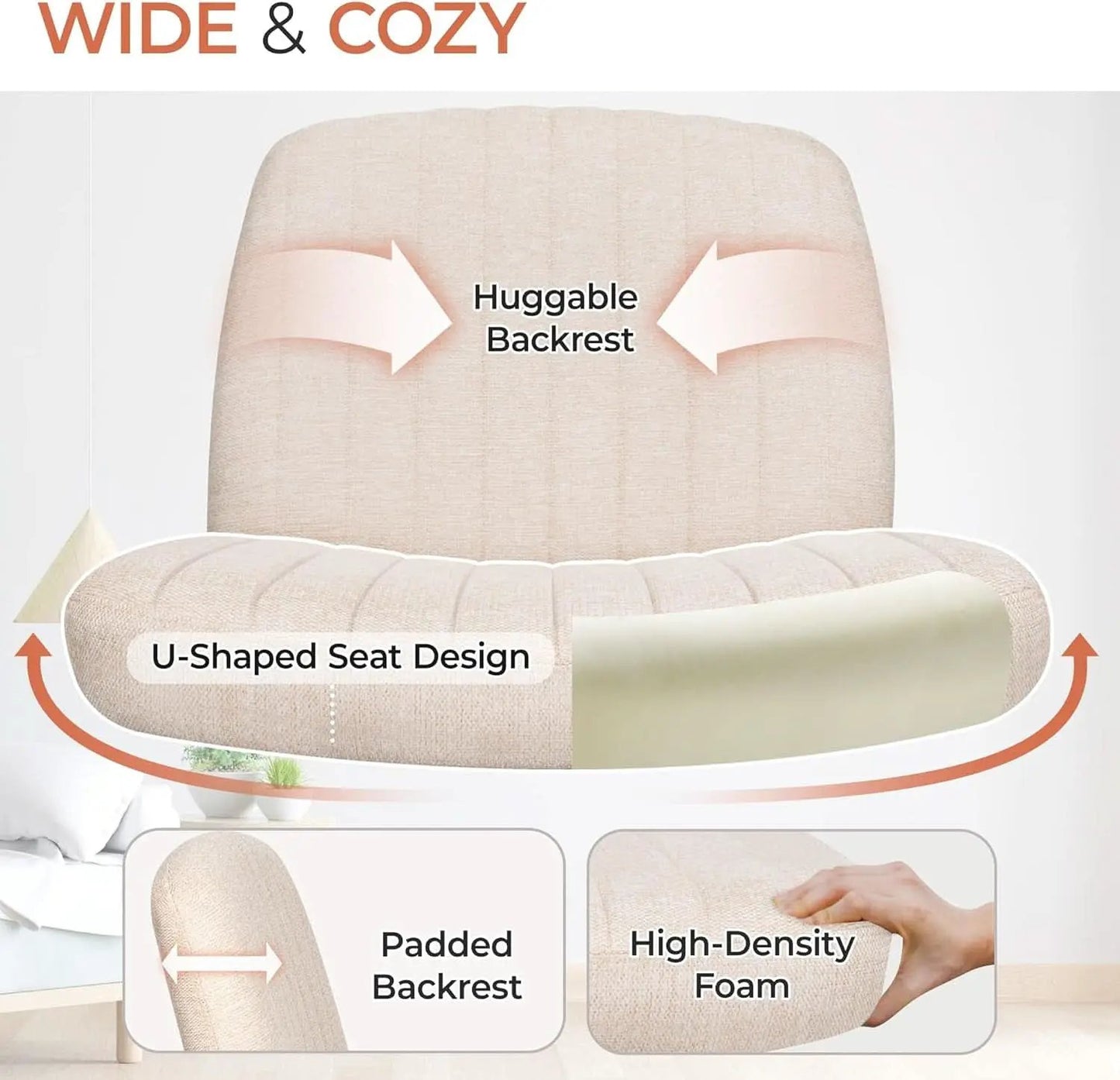 Beige Height Adjustable Swivel Office Desk Chair For Home Office