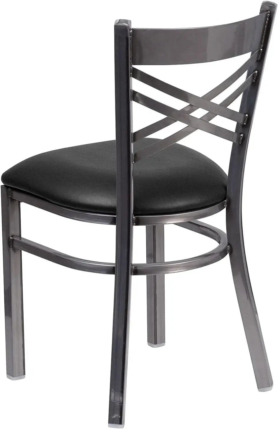 Two Pack Hercules Series Clear Coated X Back Metal Restaurant Chair Black Vinyl Seat from PriceLows™
