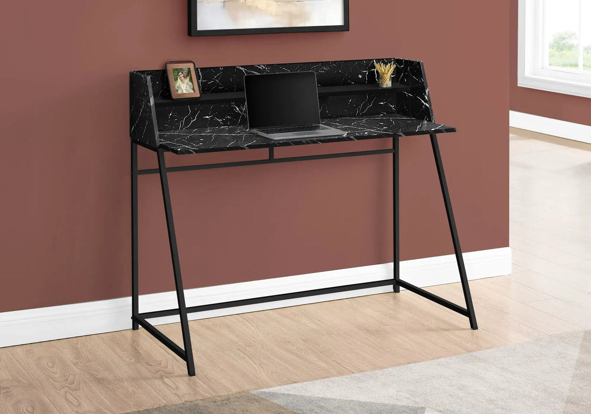 Marble Look Computer Desk With Shelves | 47.25 Inch Width | Sturdy Metal Base | 39.25 Inch Height