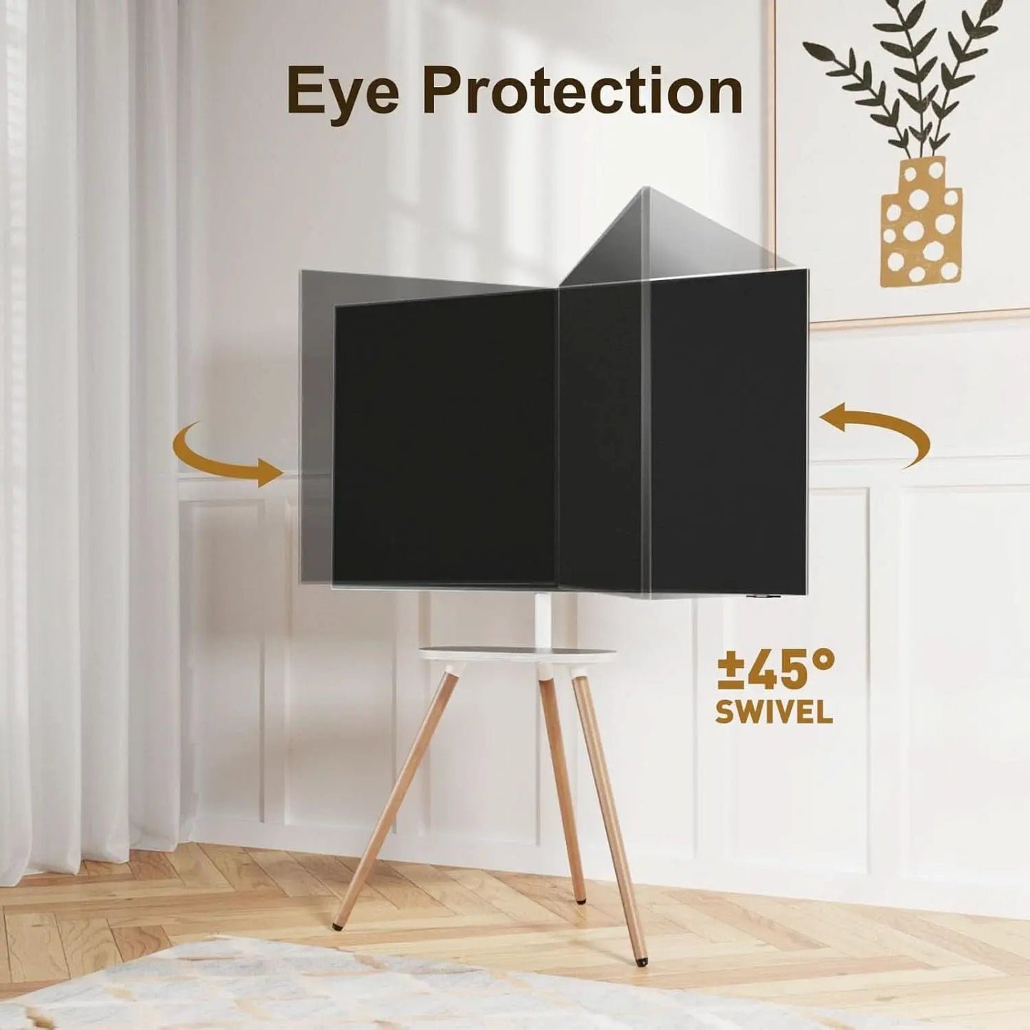 Tripod TV Stand 40-65 Inch White Swivel Wooden Tray from PriceLows™