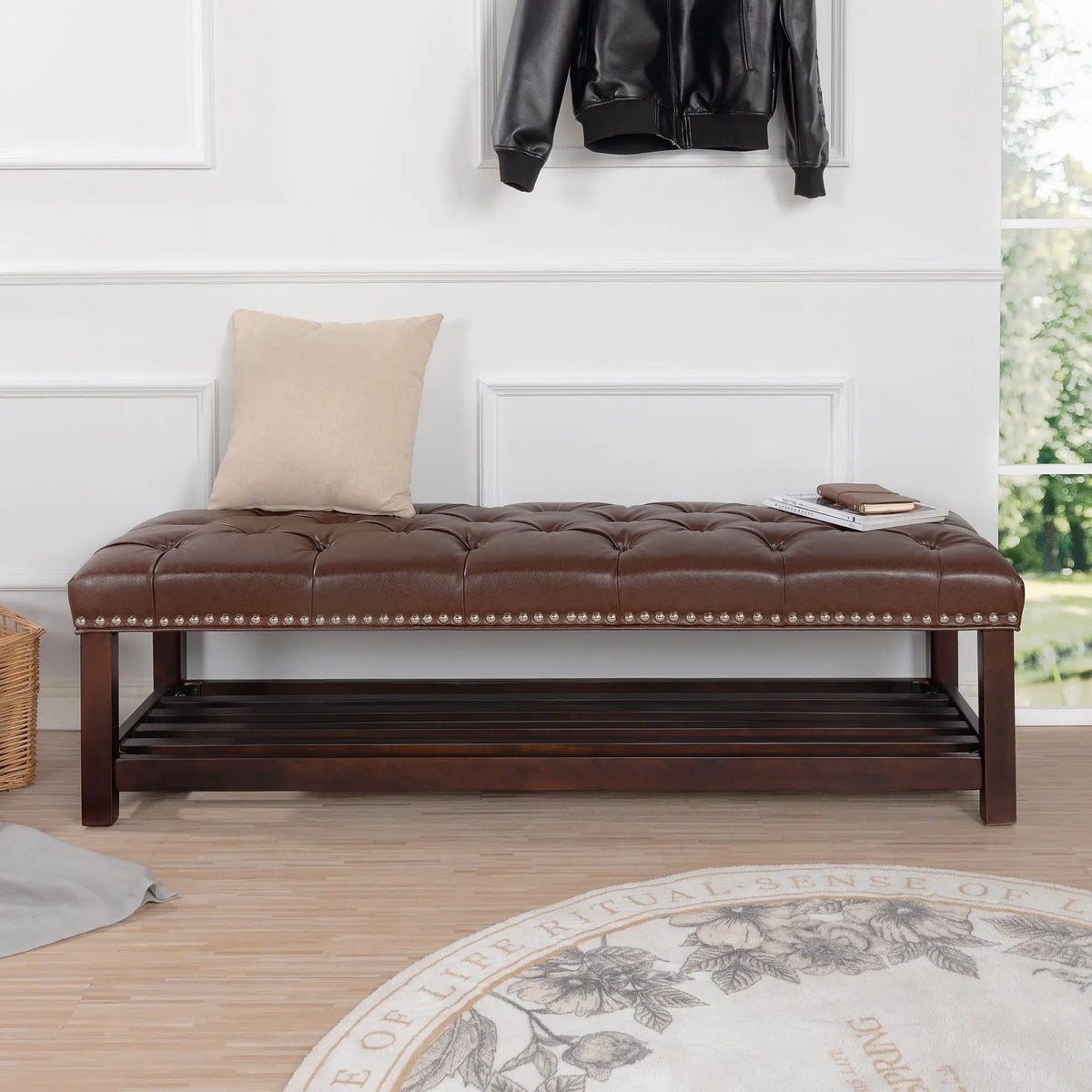 Bedroom End Of Bed Bench Tufted Upholstered End Of Bed Bench End Of Bed Entrance | 2 Pieces | Solid Wood | Bedroom