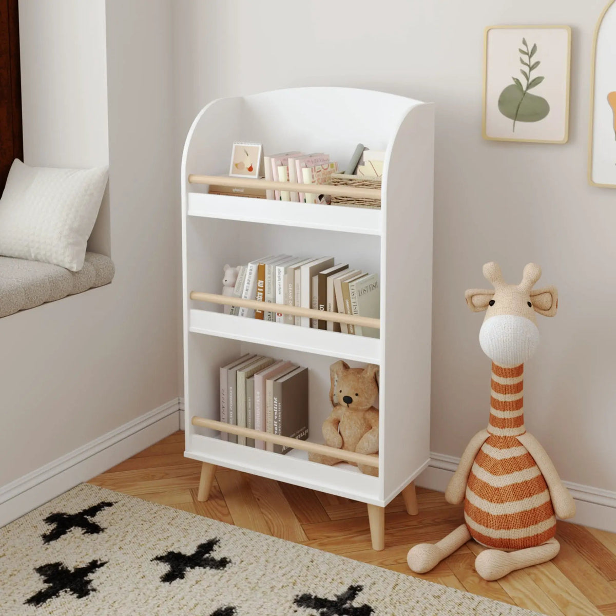 Kids Bookshelf | Three Tier | Safe Toy Storage | White