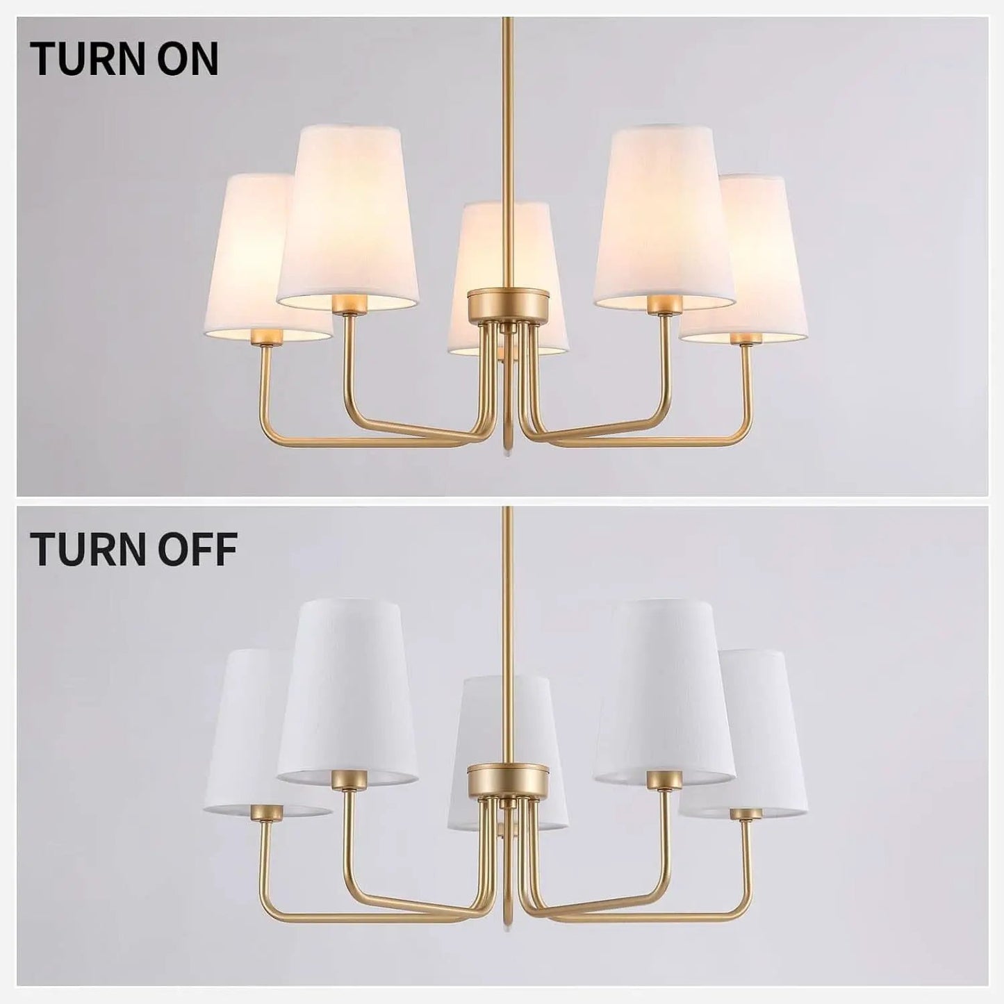 Five Light Gilded Farmhouse Chandelier With White Shades from PriceLows™