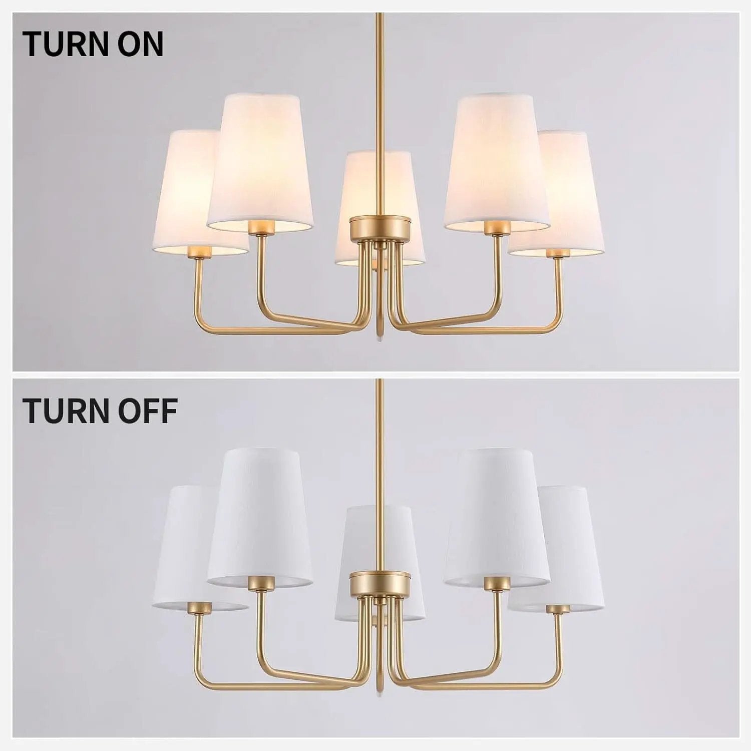 Five Light Gilded Farmhouse Chandelier With White Shades from PriceLows™