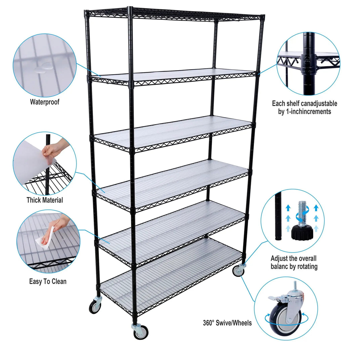 6 Tier Wire Shelving Unit | 6000 Lb Capacity | NSF Metal Rack | Adjustable Shelves