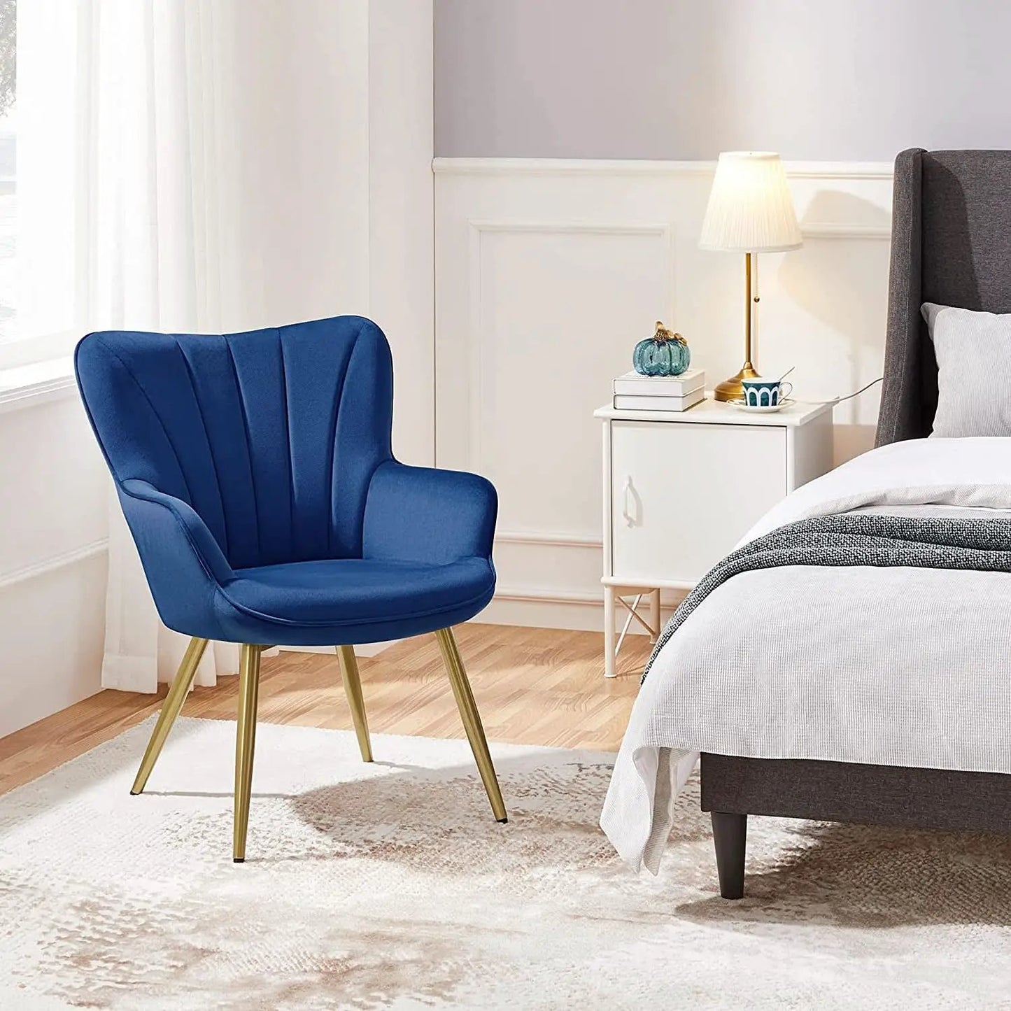 Blue Velvet Wingback Chair With Metal Legs For Living Room from PriceLows™