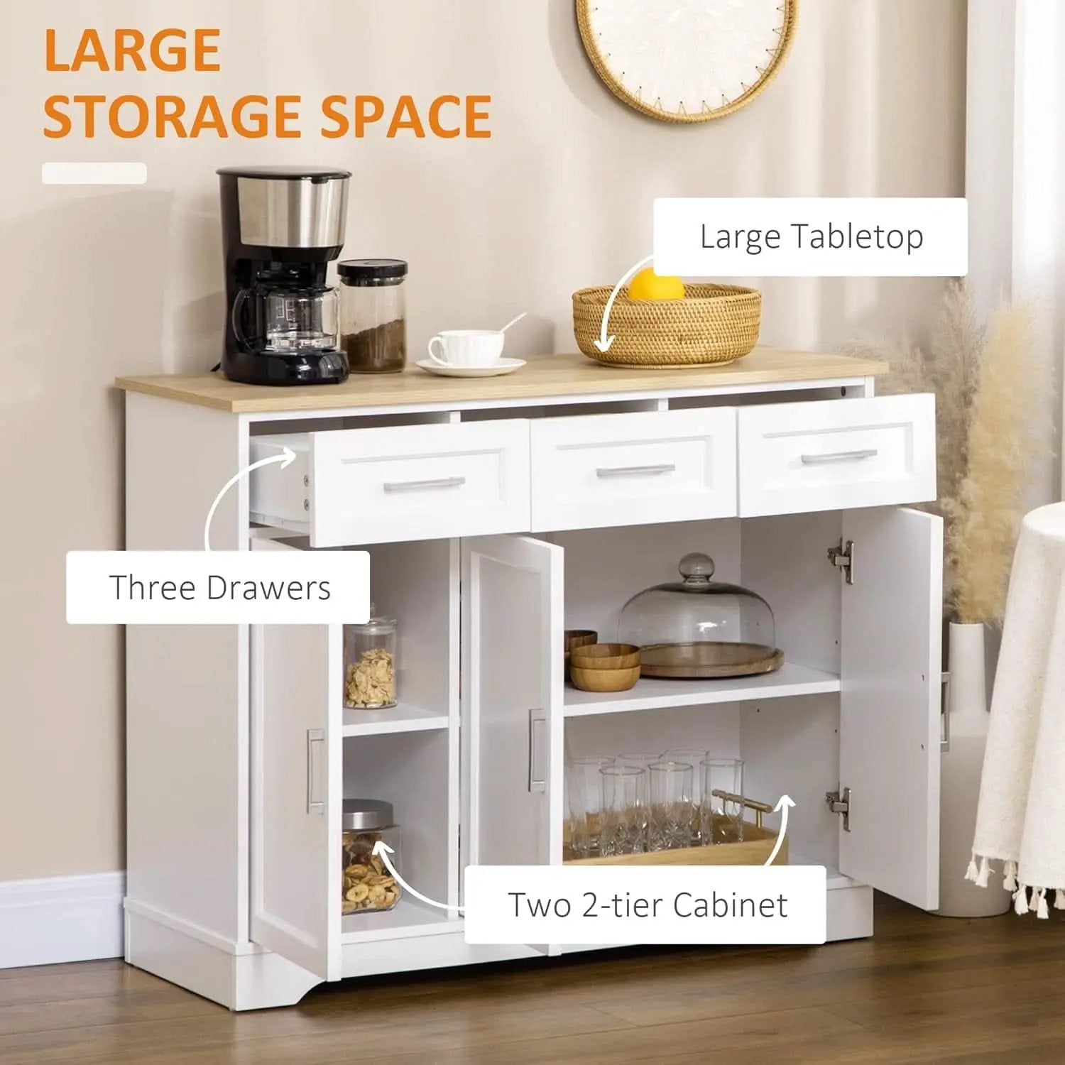 Sideboard Buffet Cabinet With 3 Storage Drawers And Adjustable Shelf from PriceLows™