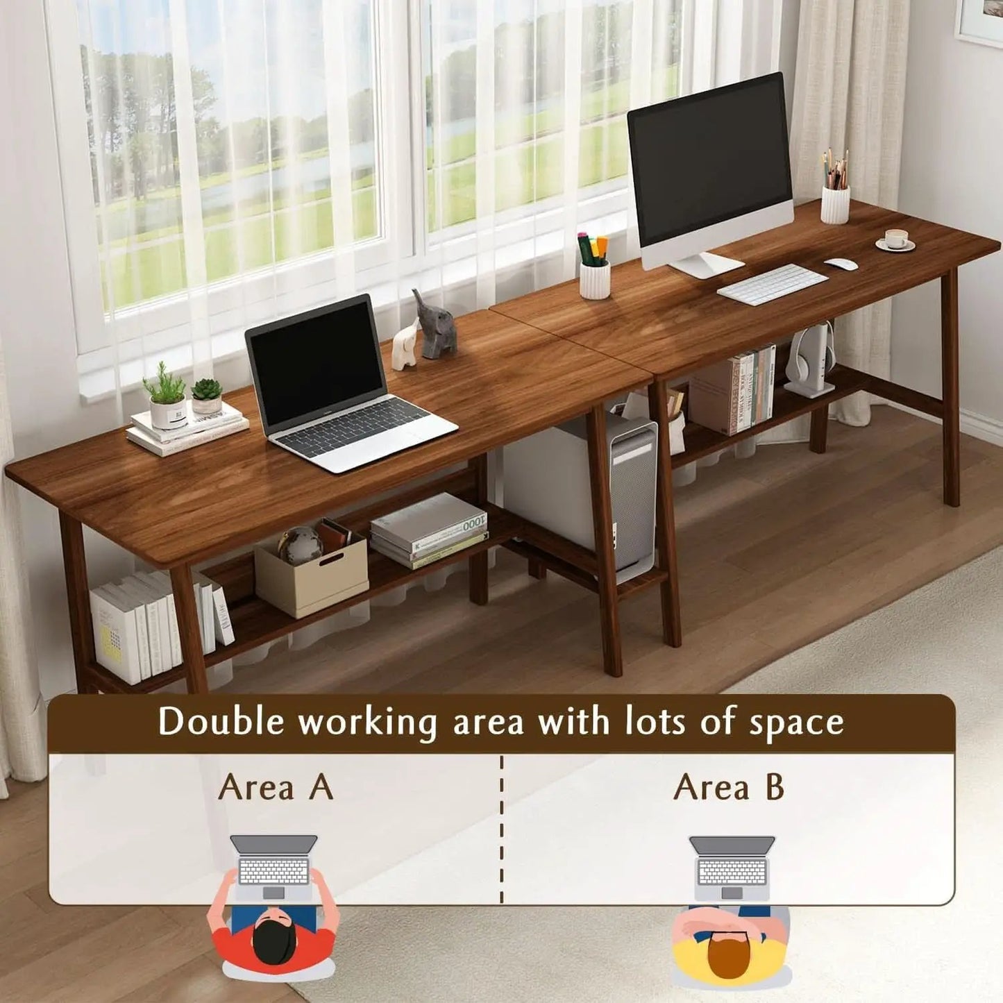 Walnut 110 Inches Twin Person Computer Workstation from PriceLows™