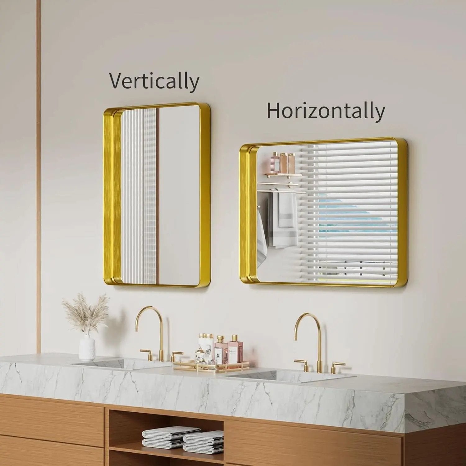 Bathroom Mirror 22x30 Inch Wall Mounted Gold Frame Tempered from PriceLows™