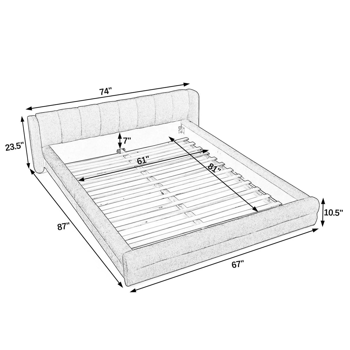 Modern Upholstered Bed Frame | Queen Size | Thick Fabric Upholstery | Grounded Headboard Design