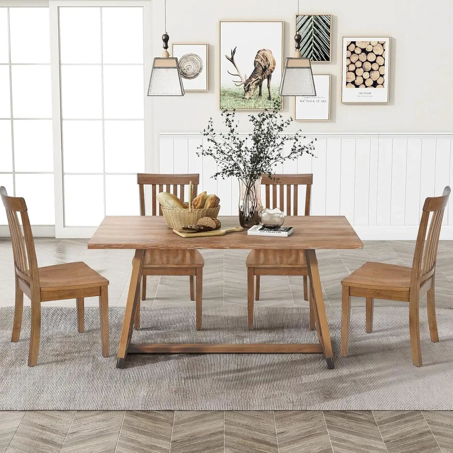Windsor Spindle Back Dining Chairs Set Of 6 In Light Brown from PriceLows™