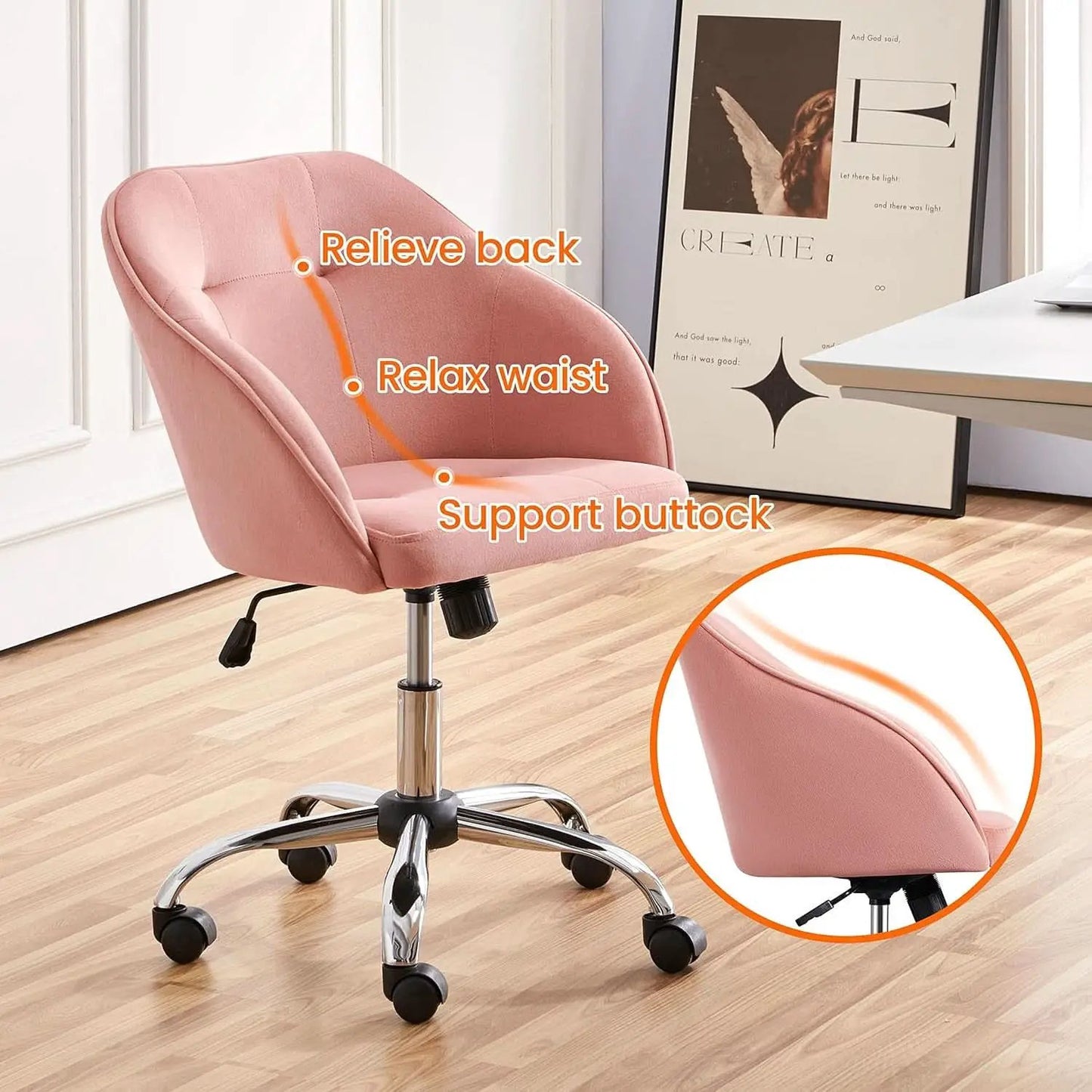 Pink Velvet Desk Chair With Swivel Office Chair Modern from PriceLows™
