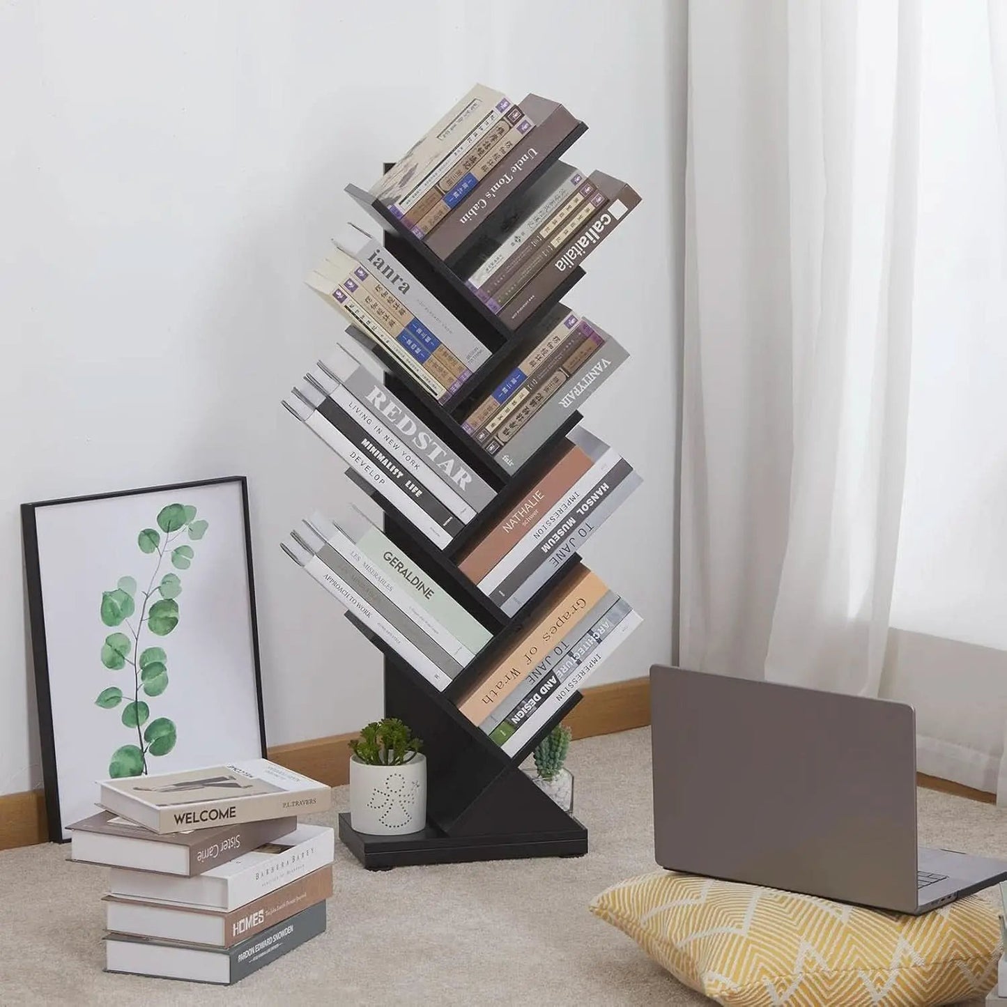 8 Tier Tree Bookshelf Natural Wood Finish Bookcase from PriceLows™