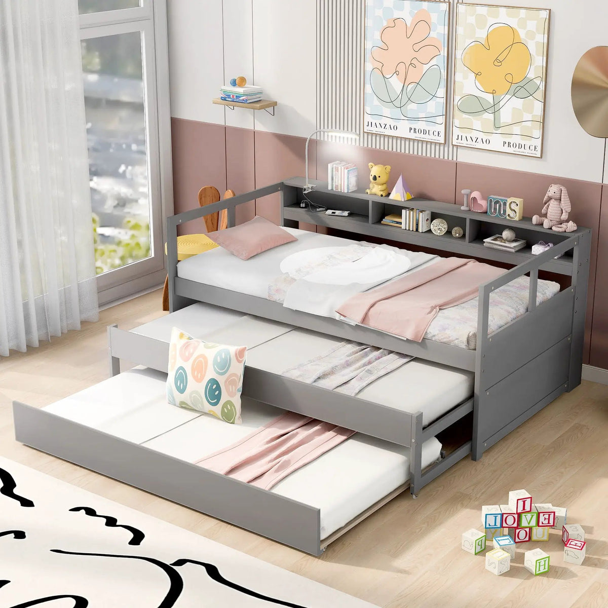 Daybed | 2 Trundles | 3 Storage Cubbies | Solid Wood Frame