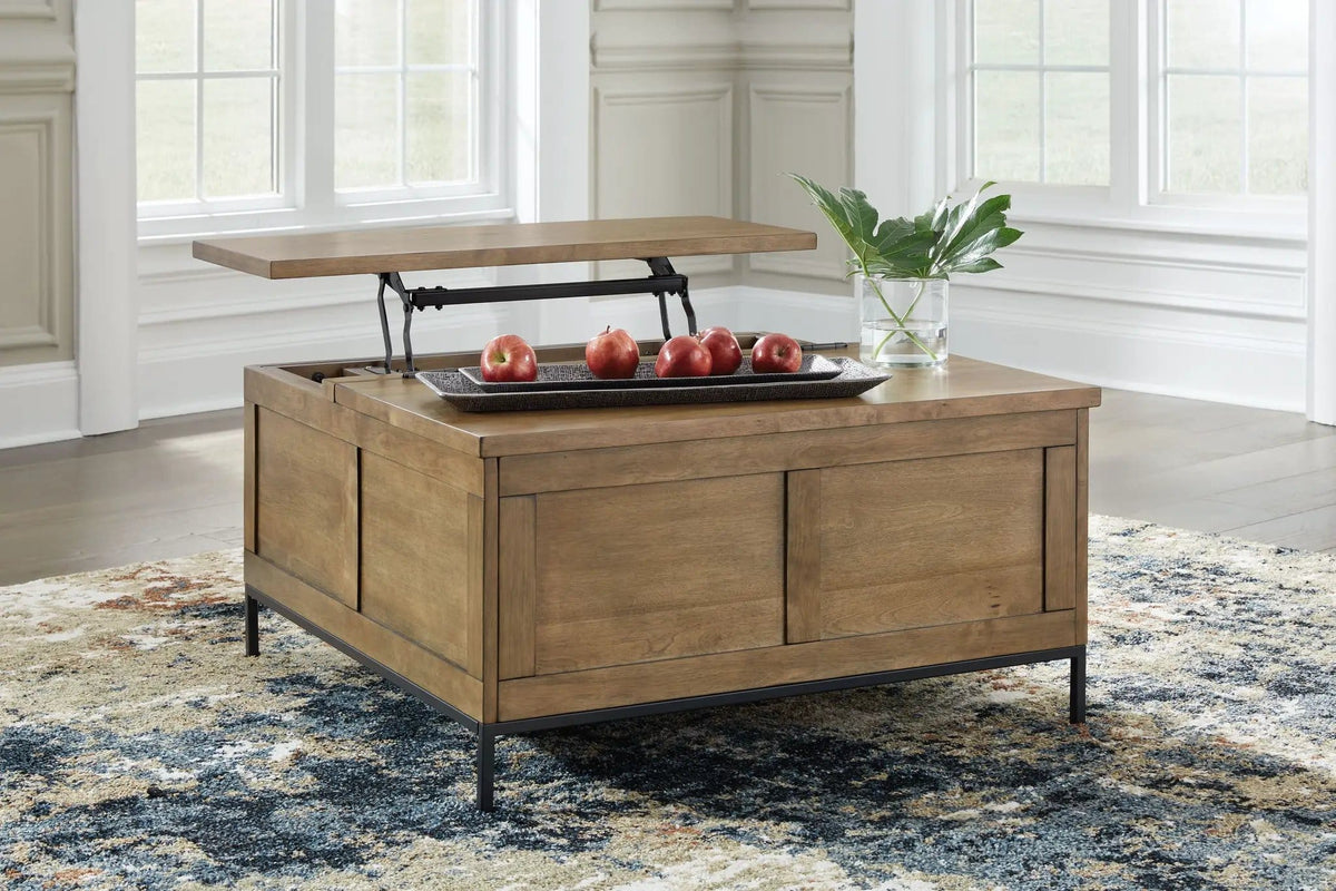 Torlanta Lift Top Cocktail Table | 36 x 36 x 18.5 in | Solid Wood & Steel | Brown
