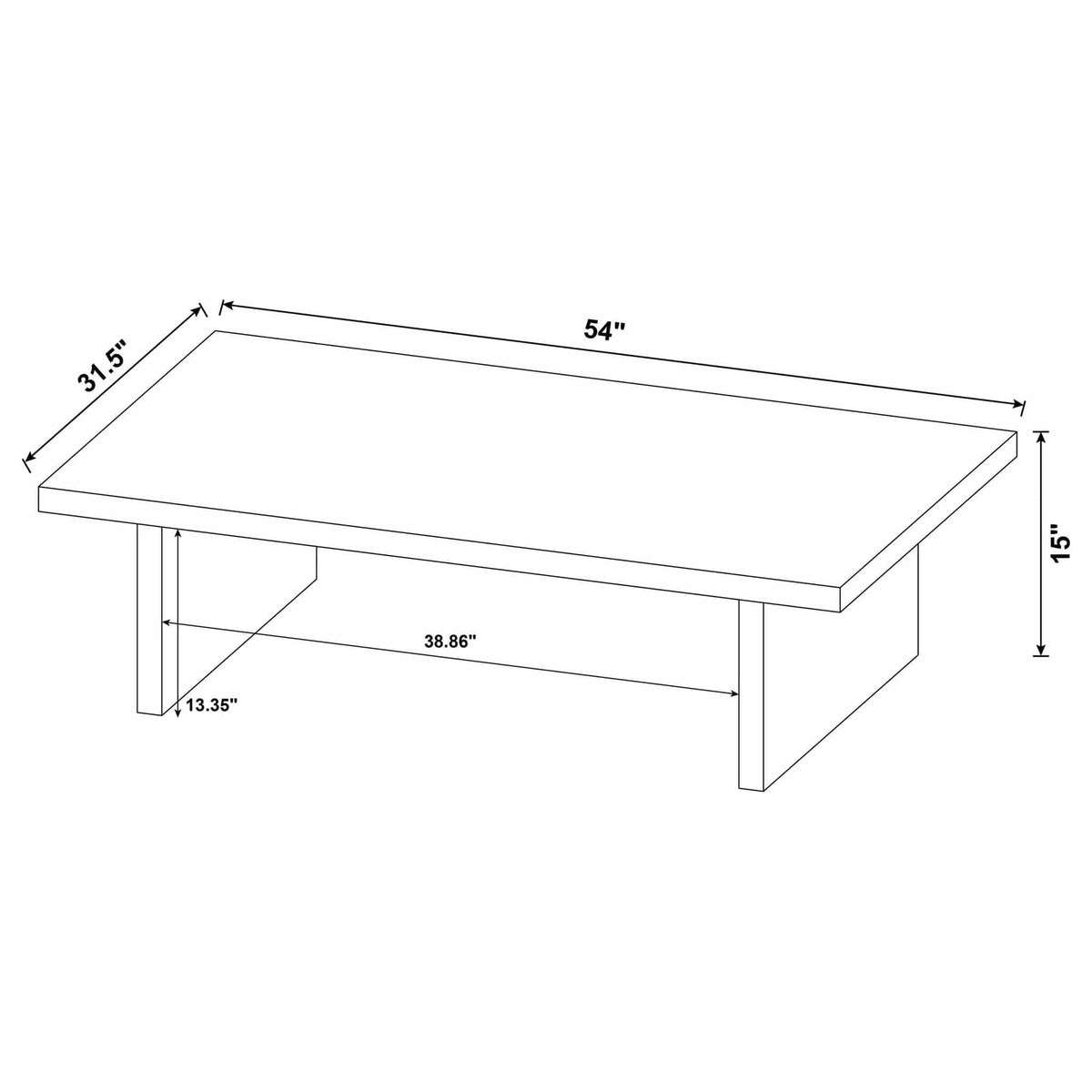 Max Rectangular Engineered Laminate Coffee Table | 54 x 31.5 x 15 in | Engineered Wood & Veneer | Black