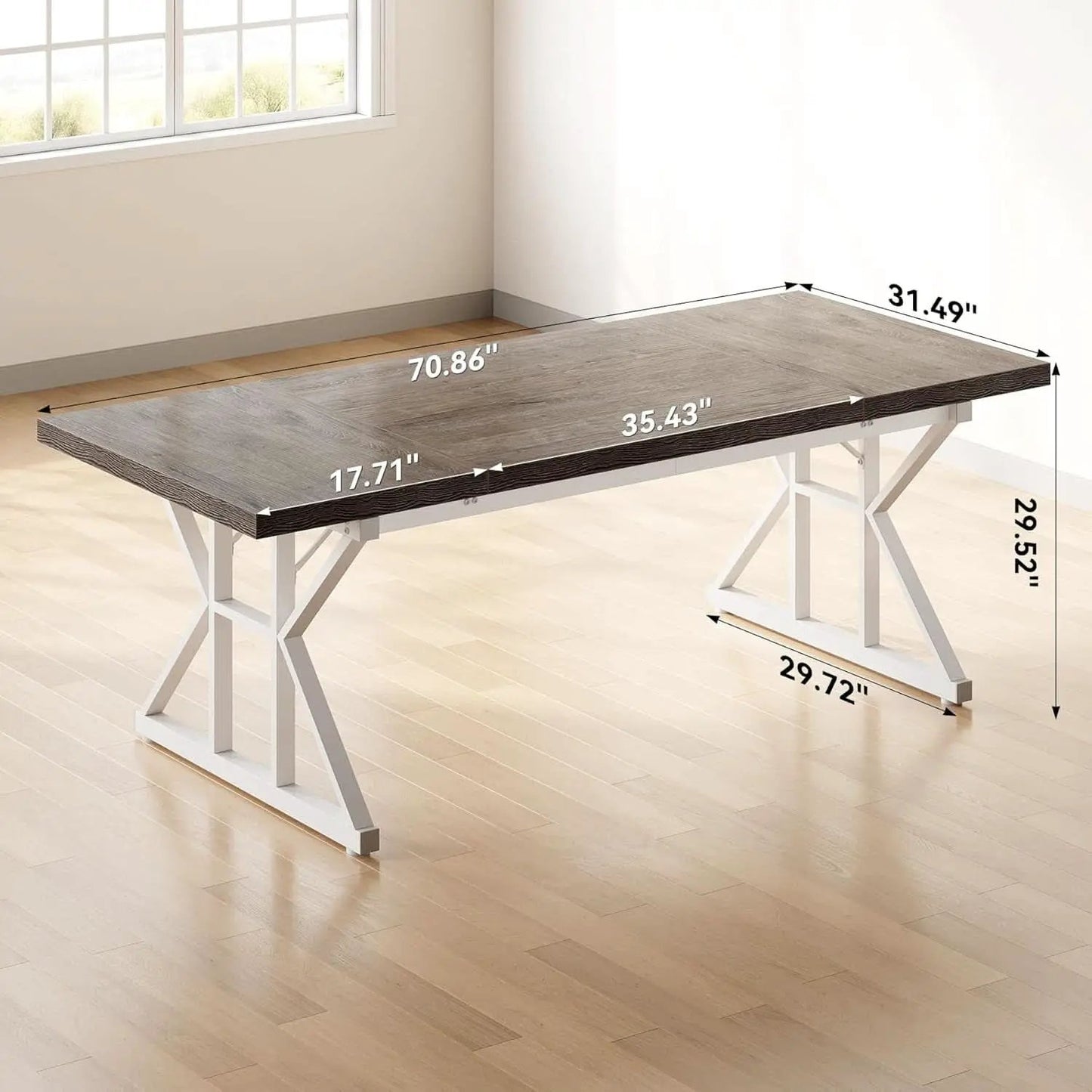 70.8 Inch Modern Executive Desk Grey White Home Office from PriceLows™