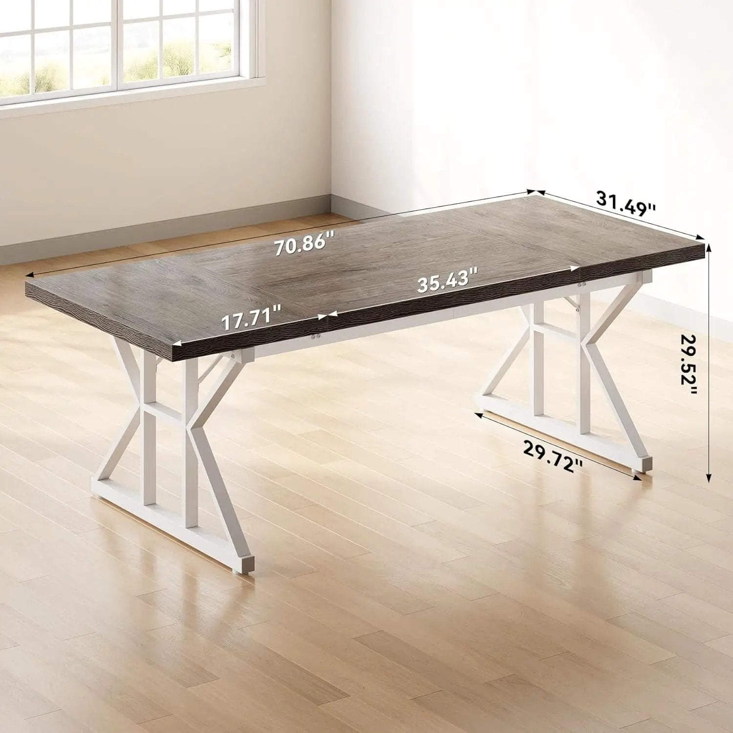 70.8 Inch Modern Executive Desk Grey White Home Office from PriceLows™