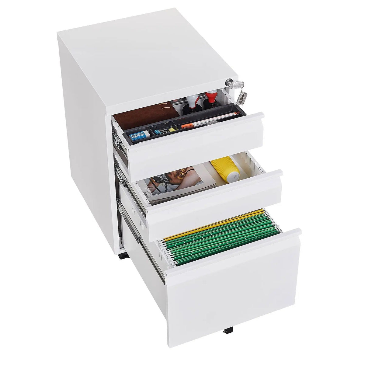 Mobile Filing Cabinet | 3 Drawers | Lockable Metal | Legal And Letter Size