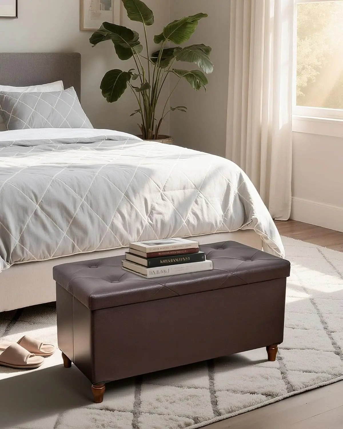 Thirty Inch Durable Storage Ottoman Bench Chest Brown from PriceLows™