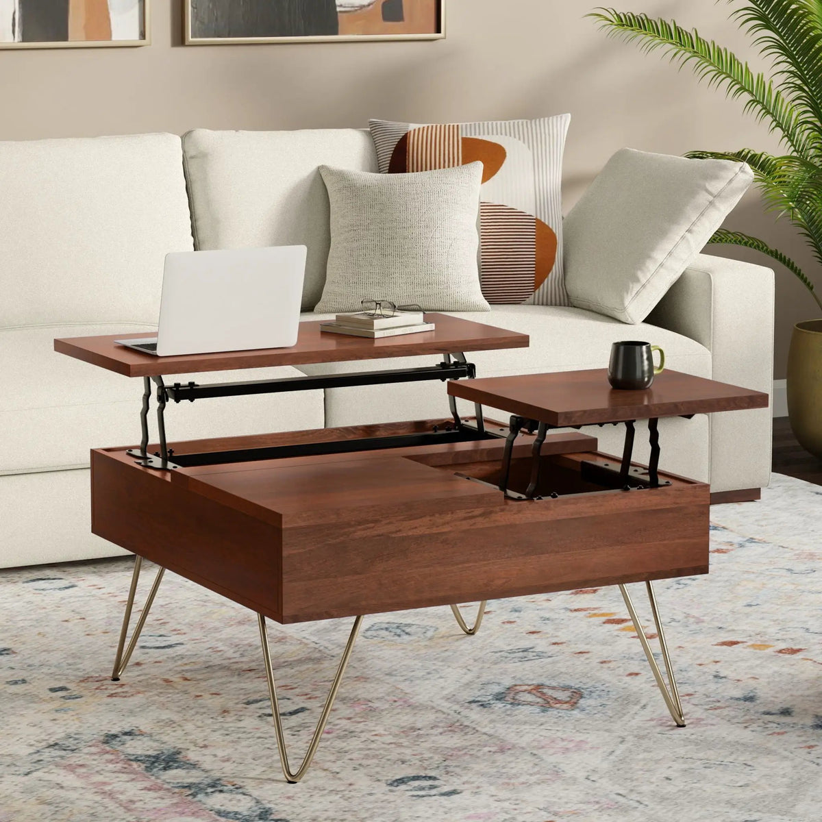 Hunter Lift Top Coffee Table | Handcrafted Solid Mango Hardwood | Split Lift Top | Large Storage Area