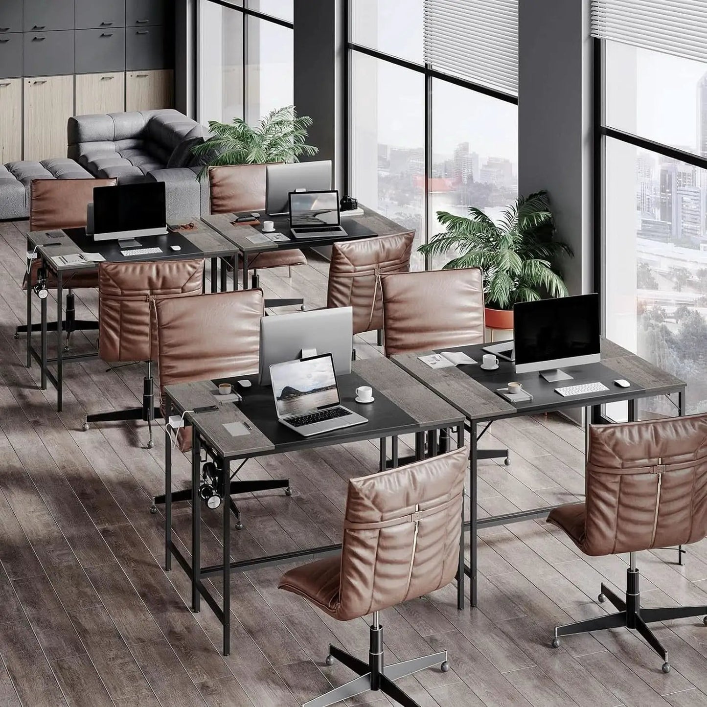 Charcoal Gray Computer Desk With Power Outlet And Hooks from PriceLows™