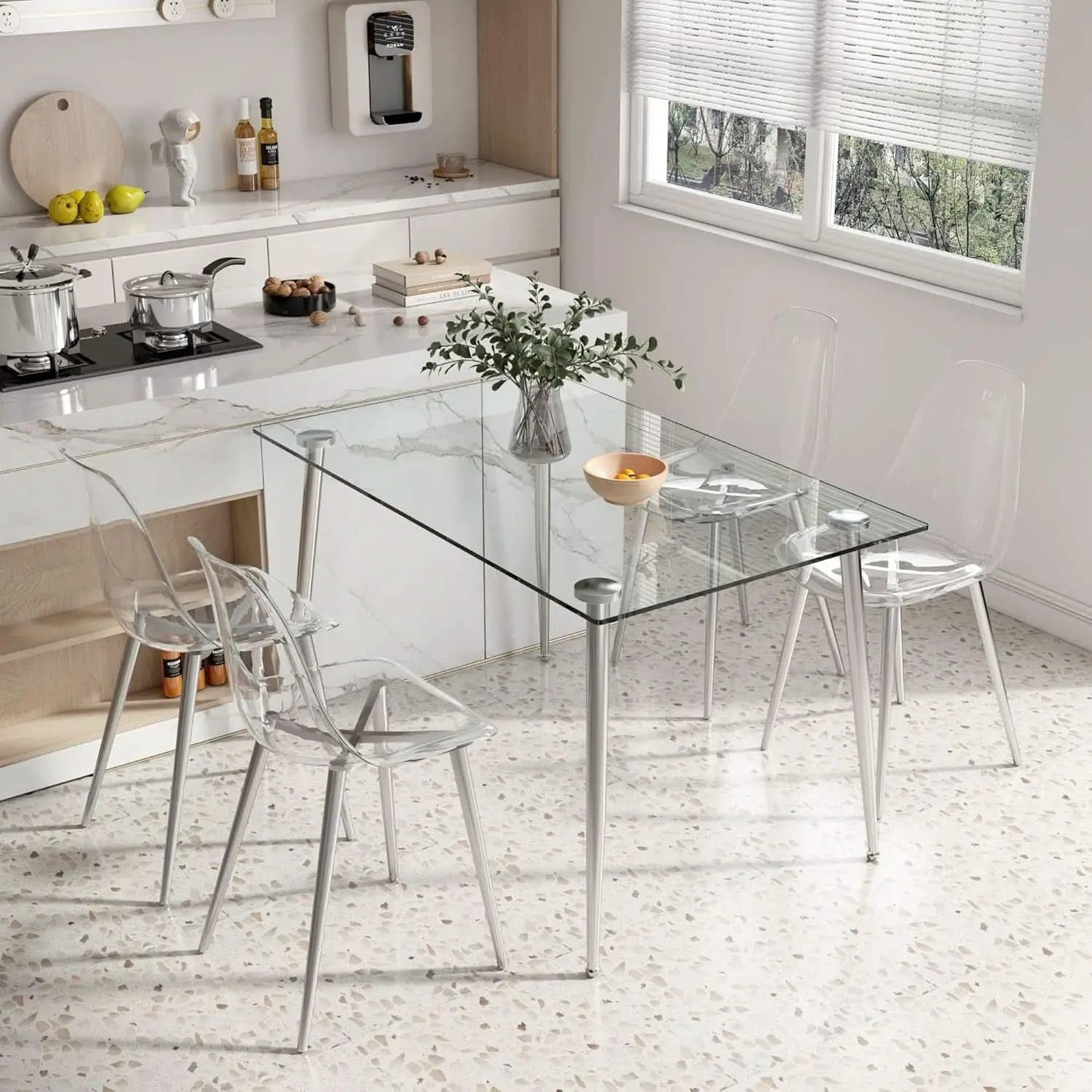 Glass Dining Table For 4 51 Inch Clear Top For Home from PriceLows™