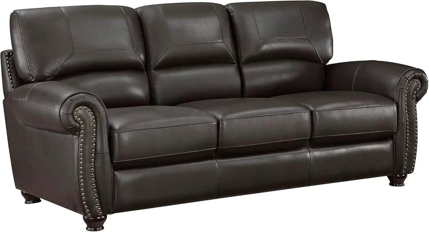 Dark Brown Top Grain Leather Sofa Set With Loveseat from PriceLows™