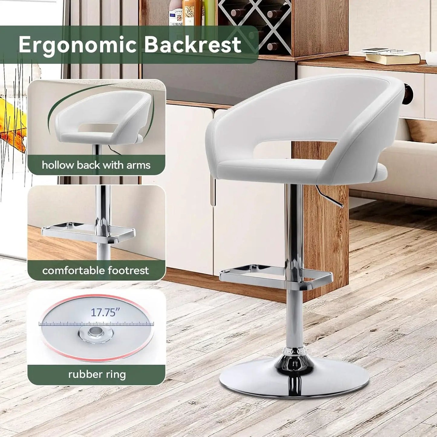 Adjustable Swivel Bar Stool with Arms and Footrest from PriceLows™