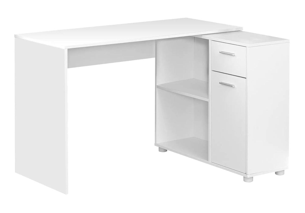 L-Shaped Industrial Desk | 46 Inch Width | Wood-Look Finish | Open And Closed Storage
