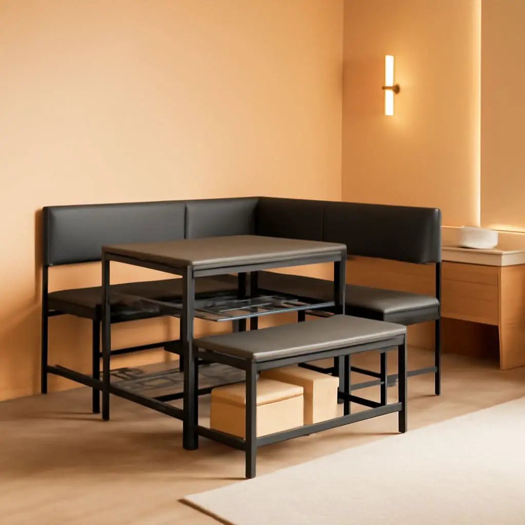 Corner Dining Table Set Space Saving Graphite Grey 4To6 from PriceLows™