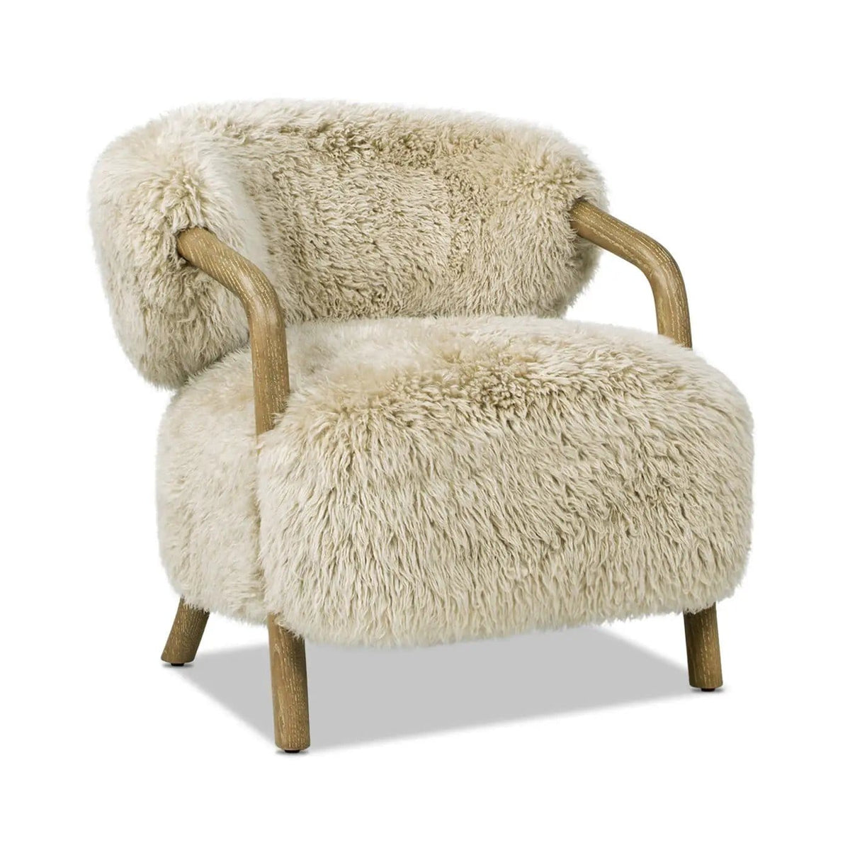 Becker Rustic Oak Sheepskin Upholstered Accent Arm Chair | 31.5 x 28.5 x 30 in | Wood | Taupe Beige