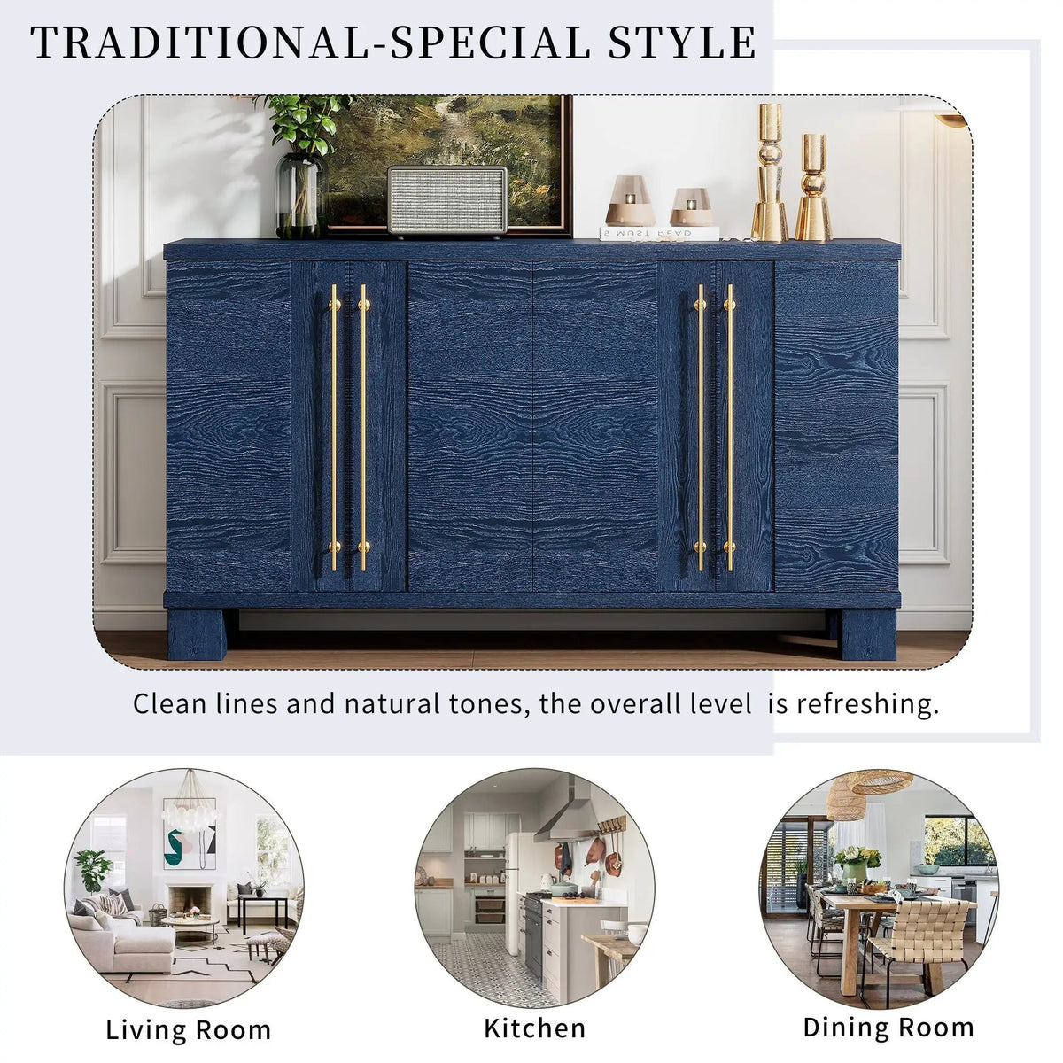 Sideboard | 3 Adjustable Shelves | Wood Grain Finish