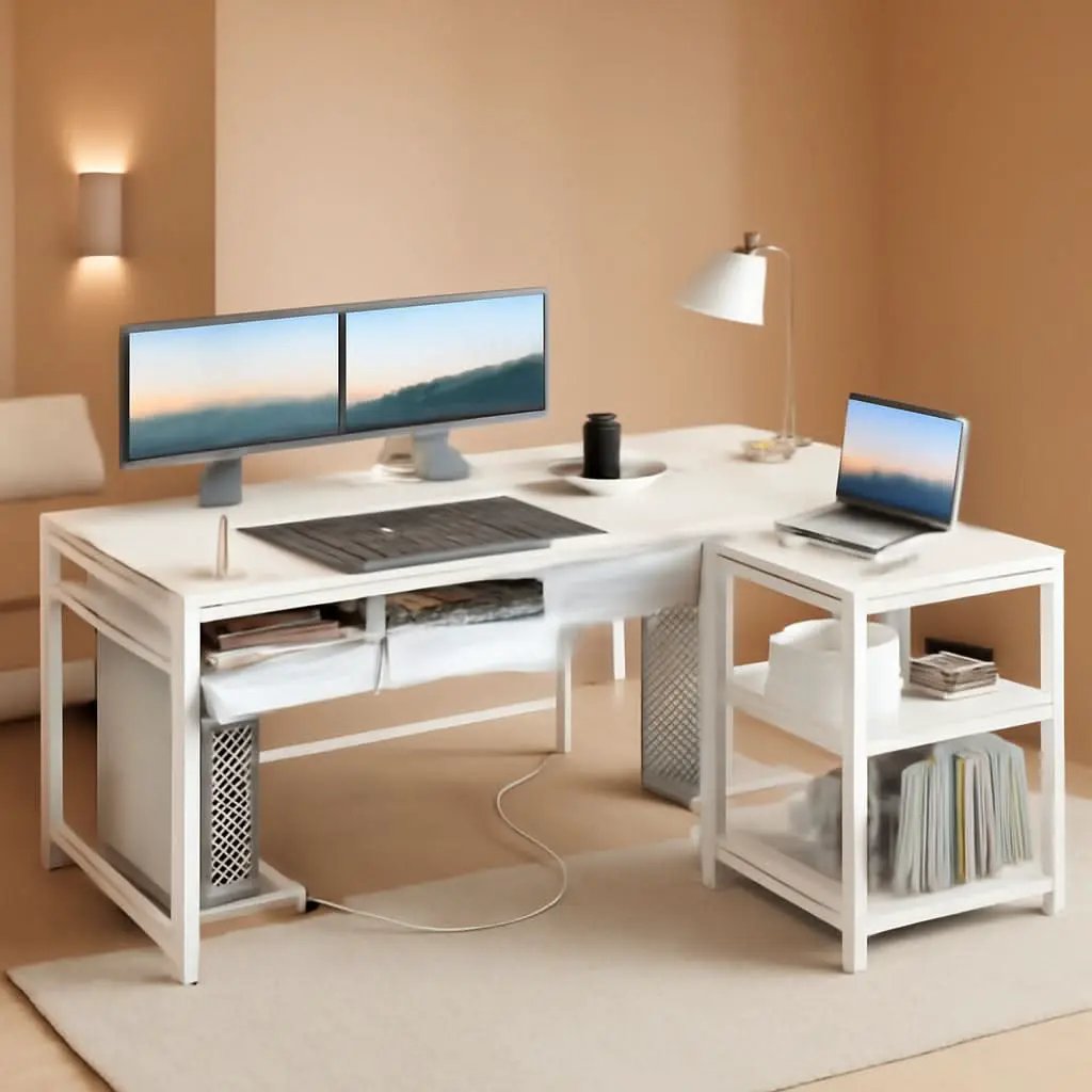 53In LShaped Computer Desk With Power Outlets Home Office from PriceLows™